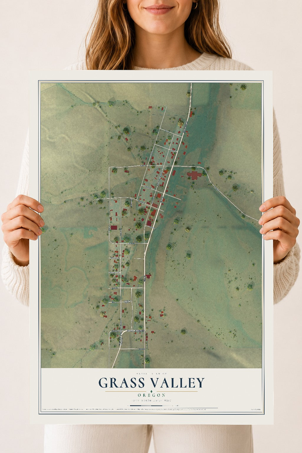Map of Grass Valley, Oregon, 18 x 24 inch unframed archival matte print