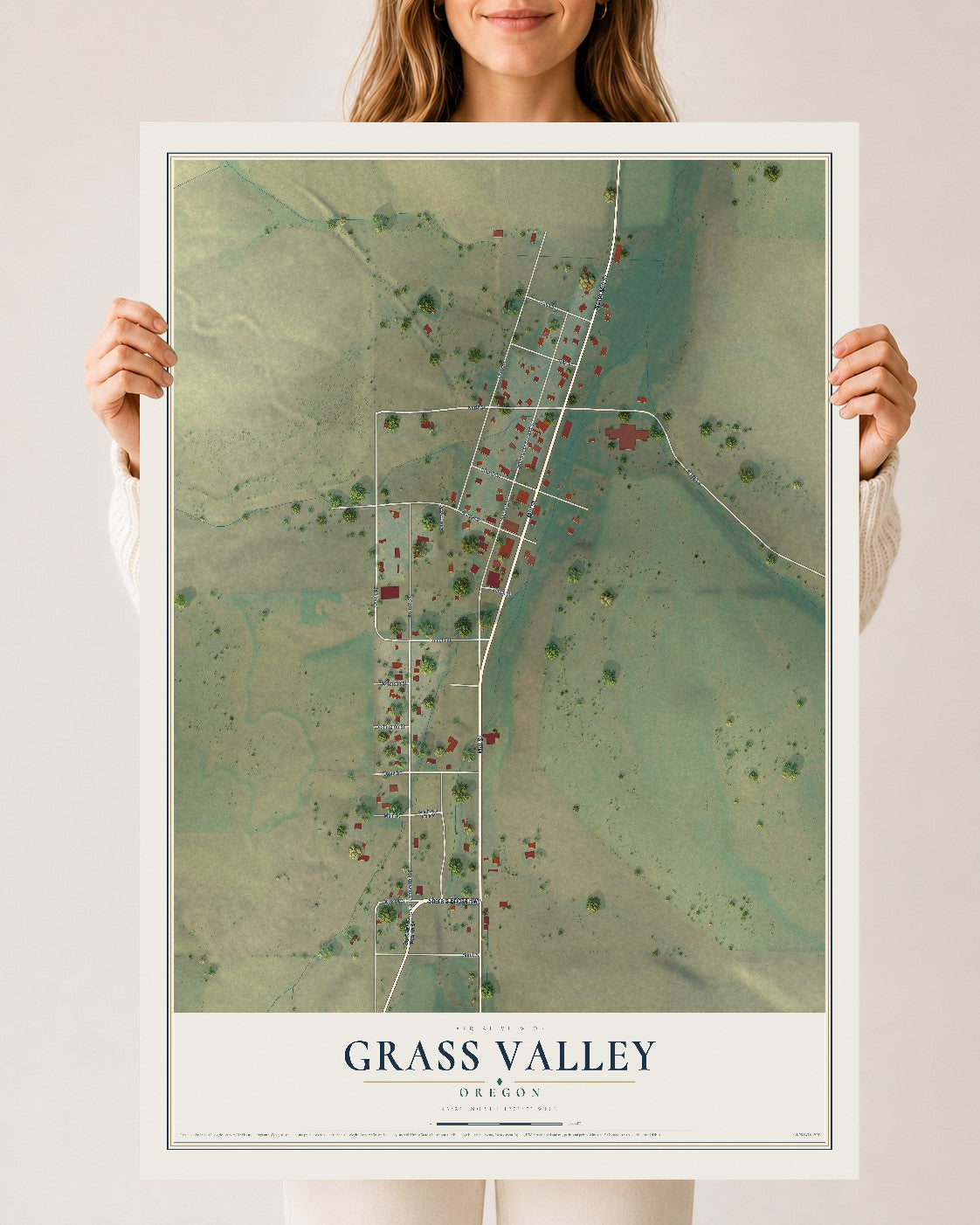 Map of Grass Valley, Oregon, 24 x 36 inch unframed archival matte print