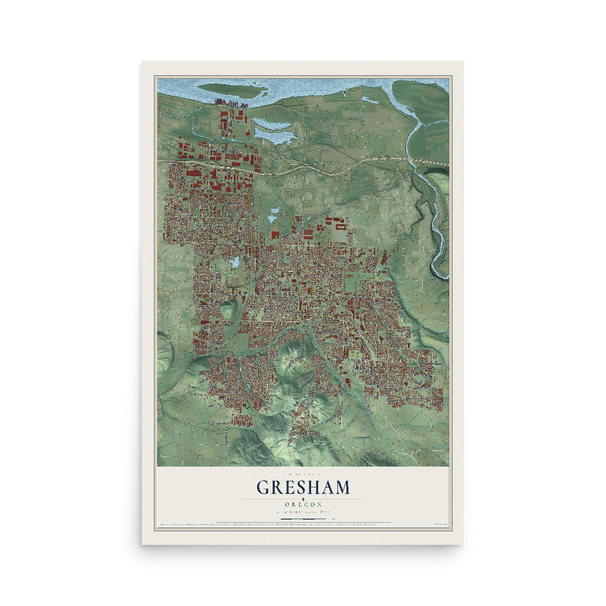 Map of Gresham, Oregon, 12 x 18 inch unframed archival matte print