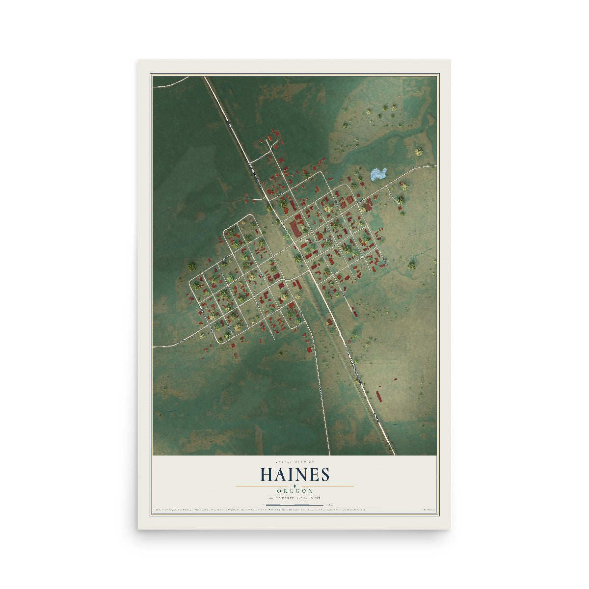 Map of Haines, Oregon, 12 x 18 inch unframed archival matte print