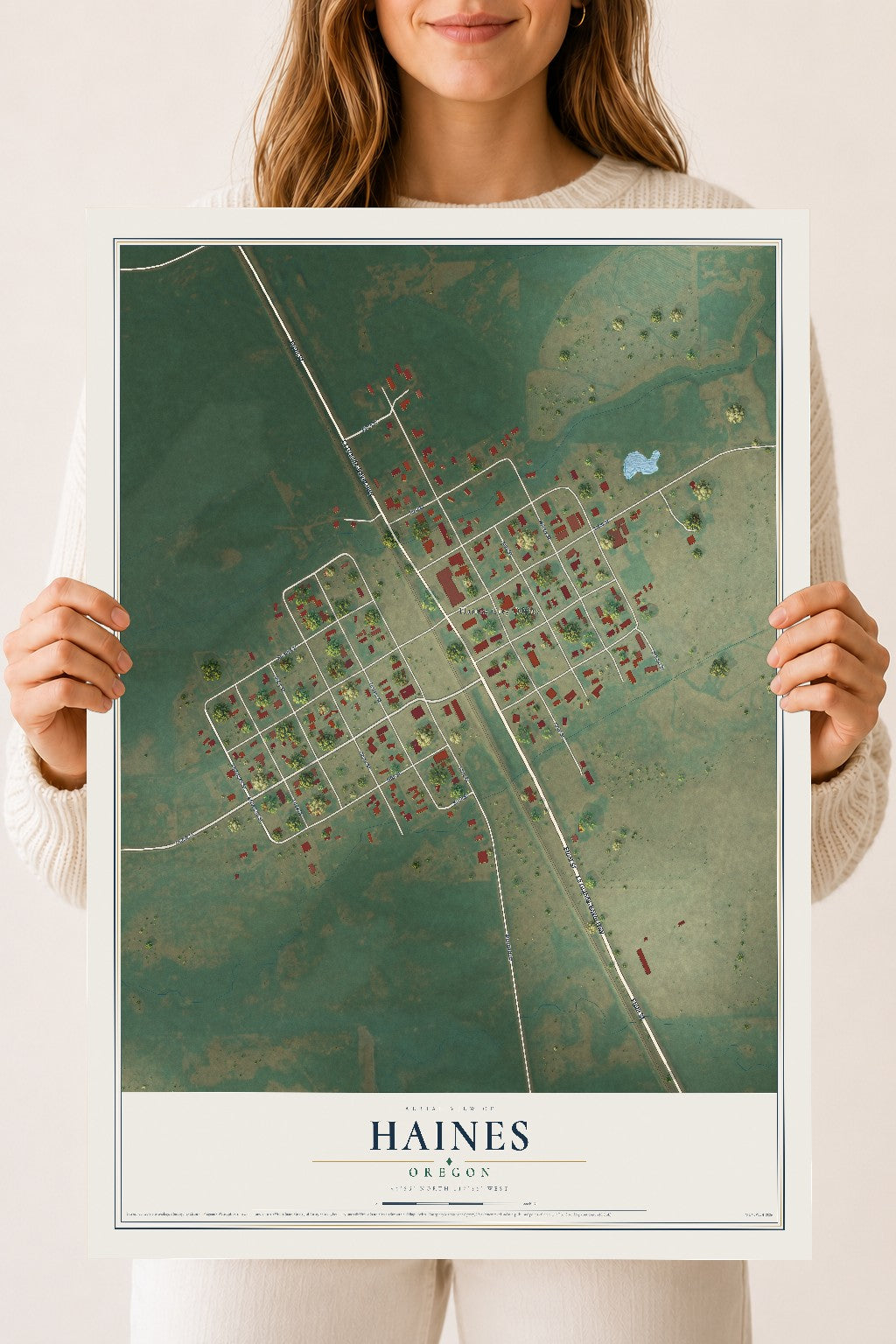 Map of Haines, Oregon, 18 x 24 inch unframed archival matte print