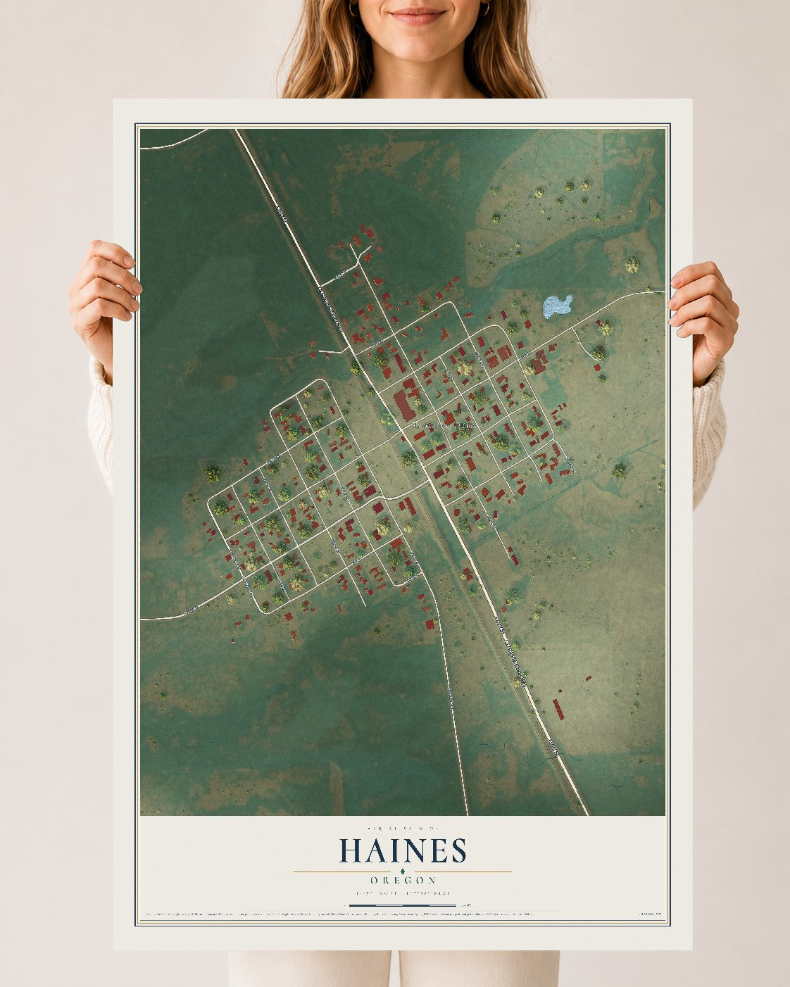 Map of Haines, Oregon, 24 x 36 inch unframed archival matte print