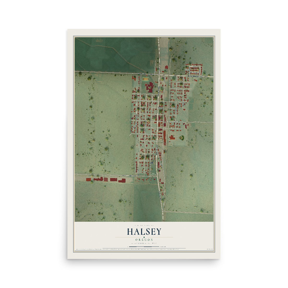 Map of Halsey, Oregon, 12 x 18 inch unframed archival matte print