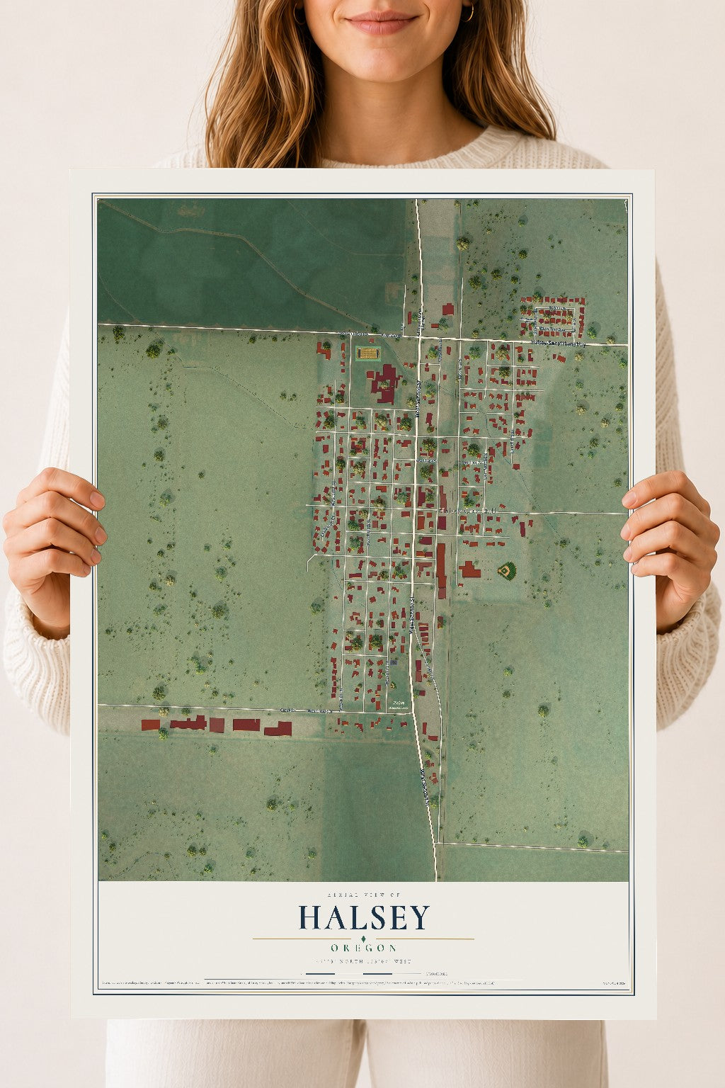Map of Halsey, Oregon, 18 x 24 inch unframed archival matte print