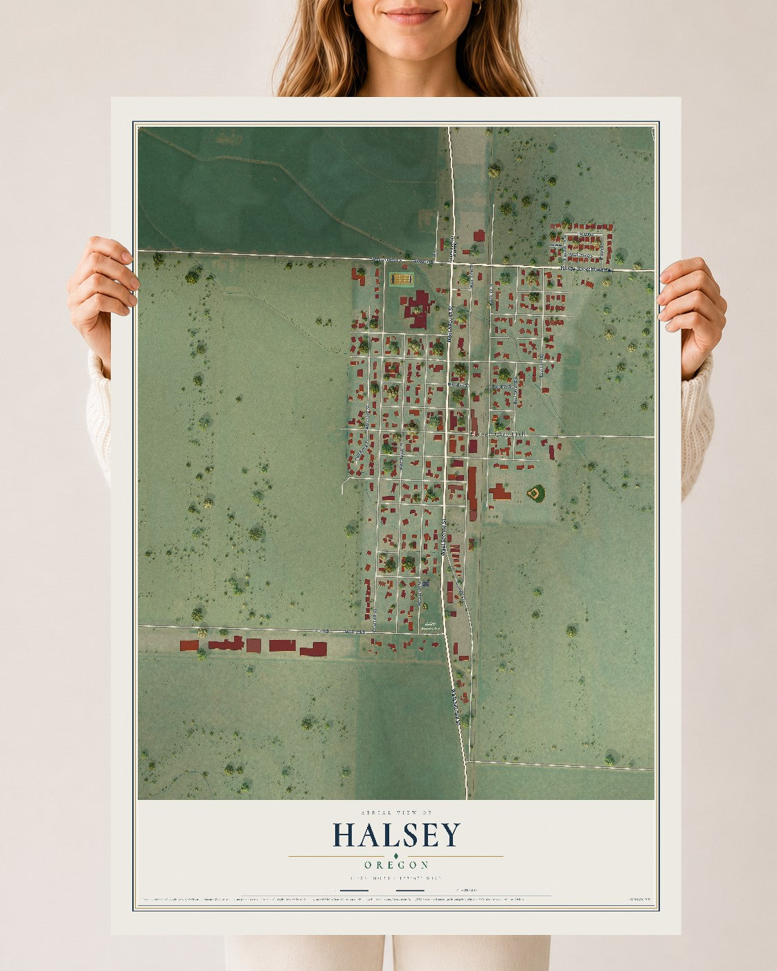 Map of Halsey, Oregon, 24 x 36 inch unframed archival matte print