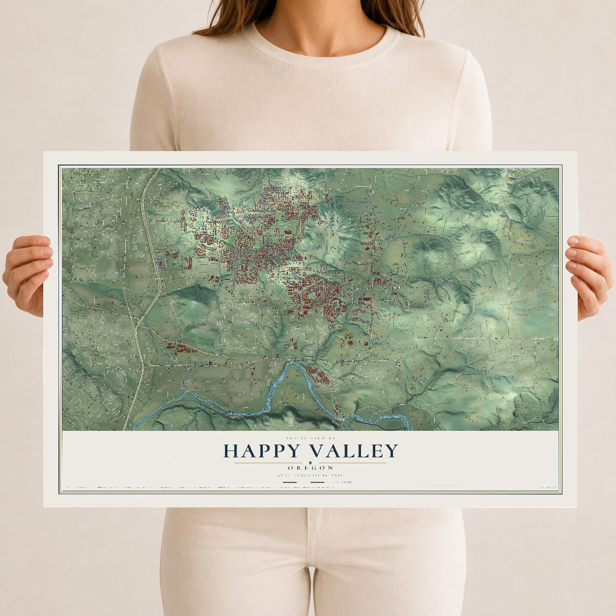 Map of Happy Valley, Oregon, 12 x 18 inch unframed archival matte print