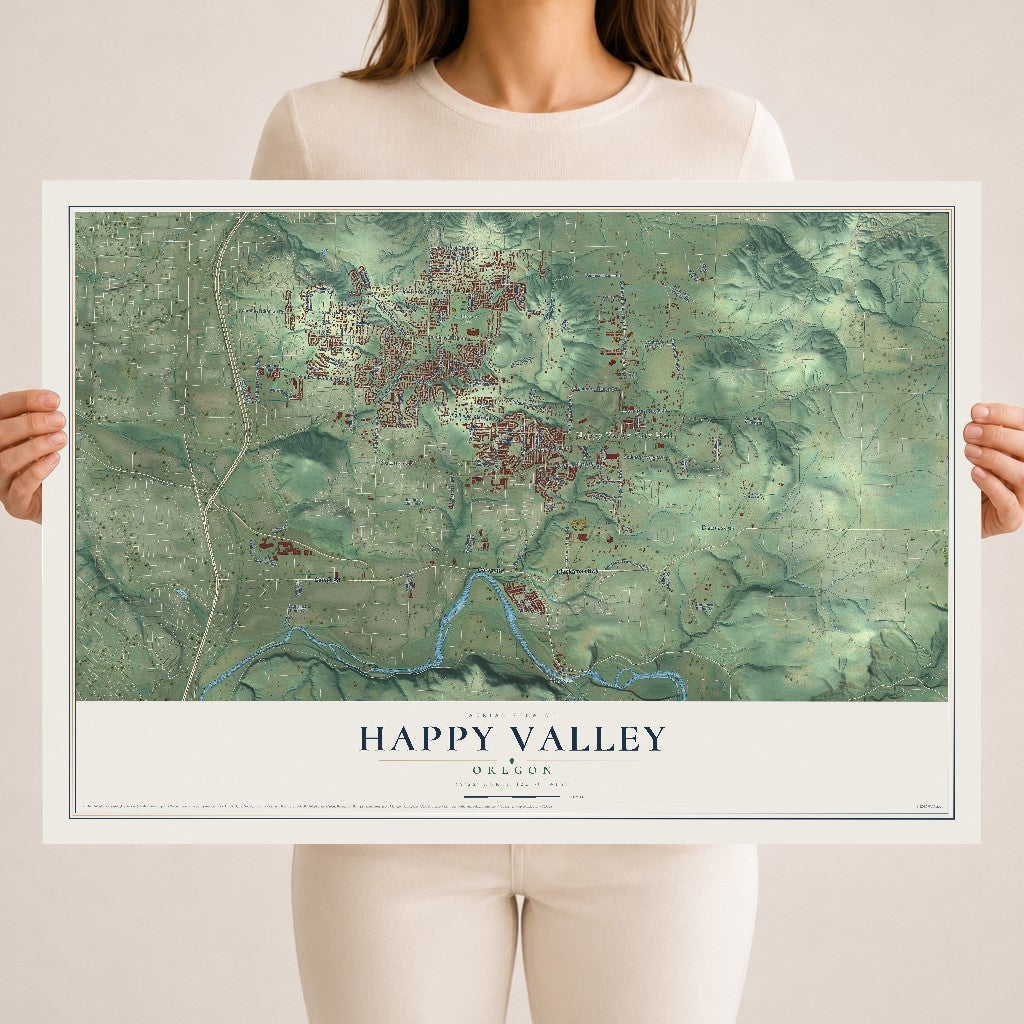 Map of Happy Valley, Oregon, 18 x 24 inch unframed archival matte print