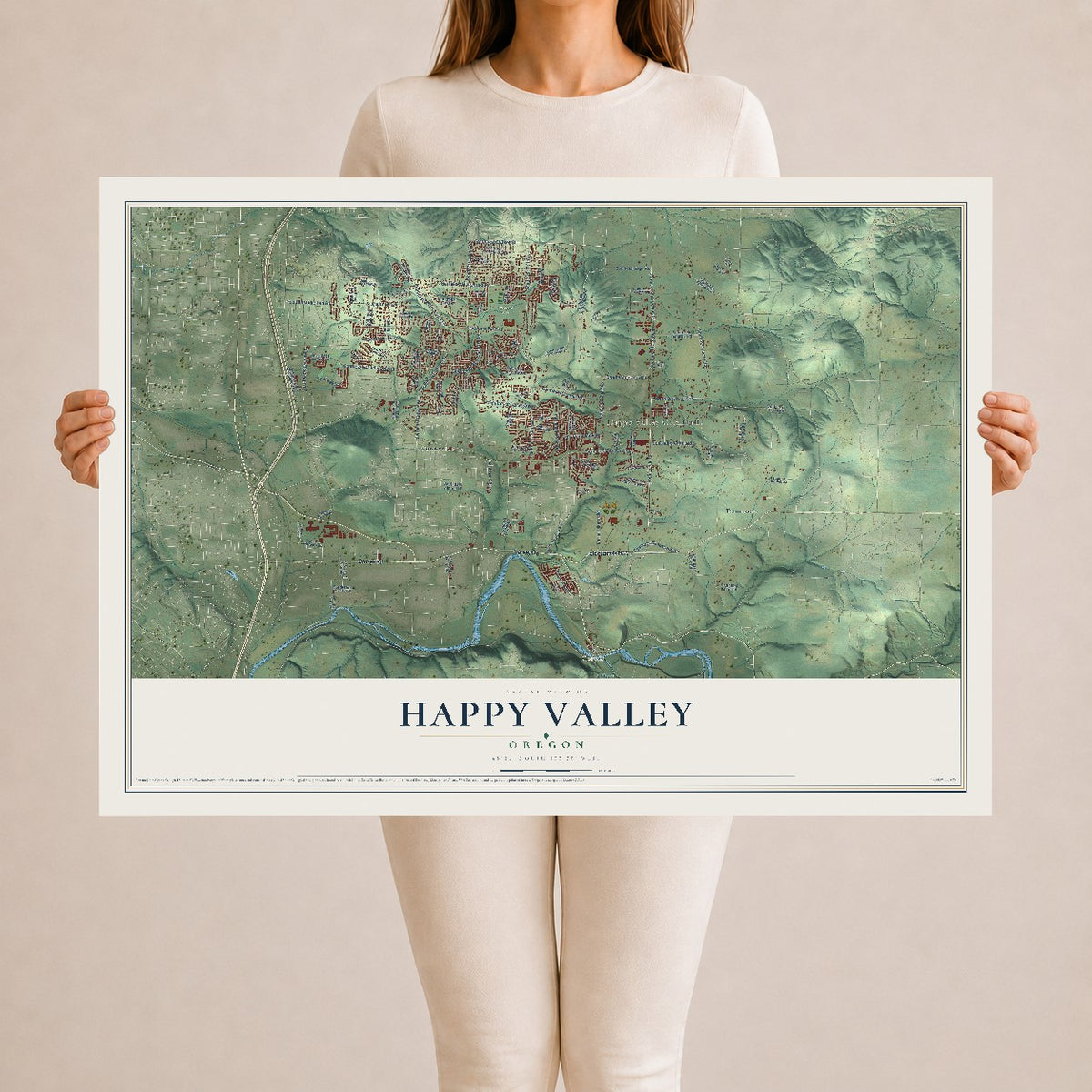 Map of Happy Valley, Oregon, 24 x 36 inch unframed archival matte print