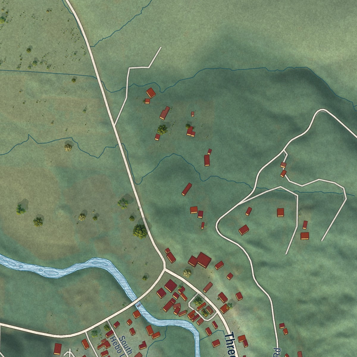 Close-up of the map of Hebo, Oregon print showing street and building detail