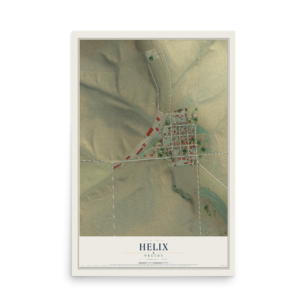 Map of Helix, Oregon, 12 x 18 inch unframed archival matte print