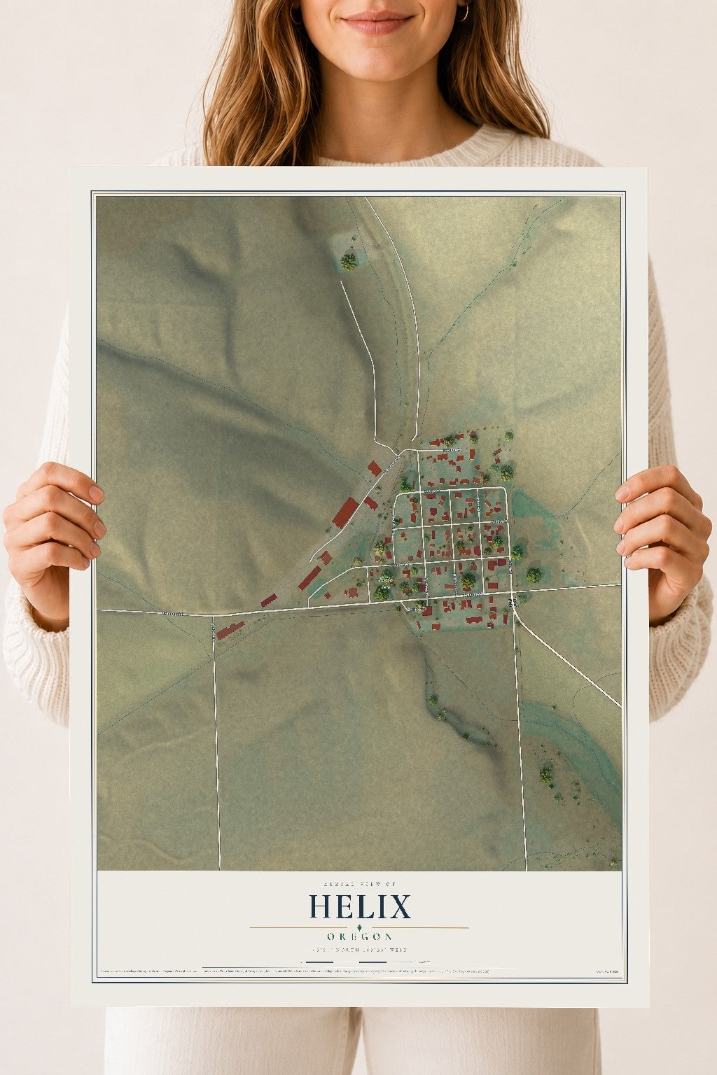 Map of Helix, Oregon, 18 x 24 inch unframed archival matte print