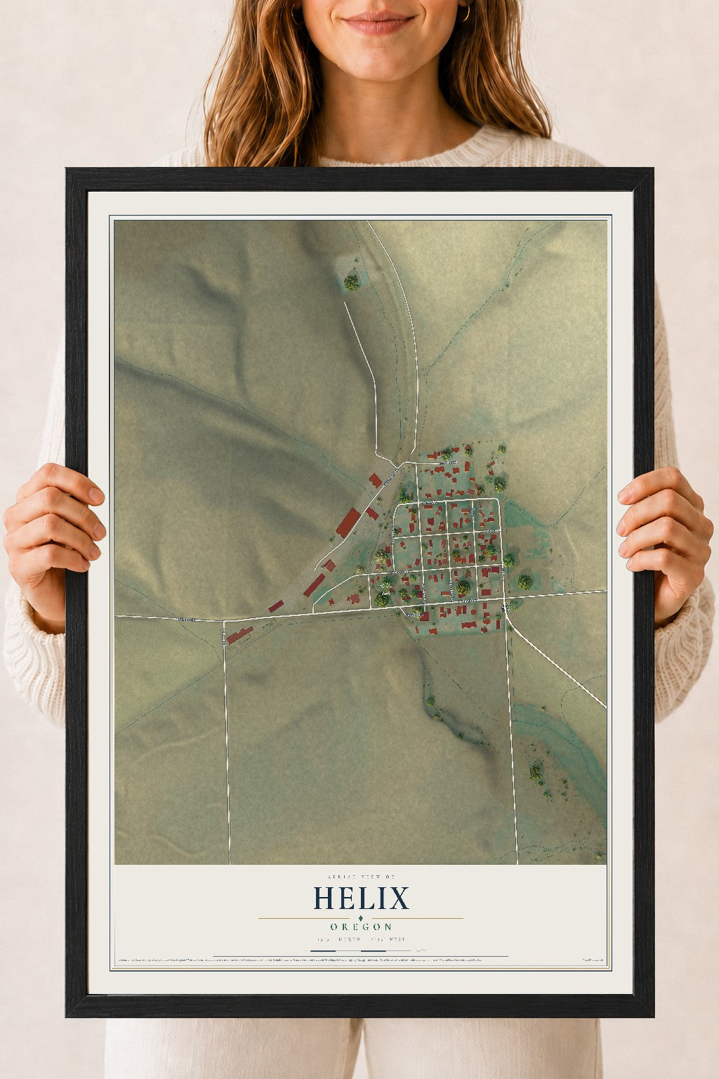 Map of Helix, Oregon, 18 x 24 inch print in a black wood frame