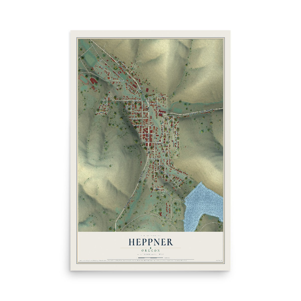 Map of Heppner, Oregon, 12 x 18 inch unframed archival matte print