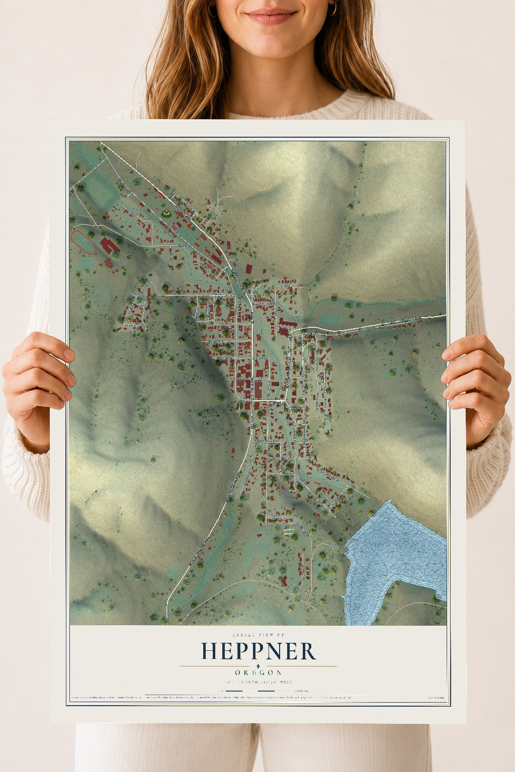 Map of Heppner, Oregon, 18 x 24 inch unframed archival matte print