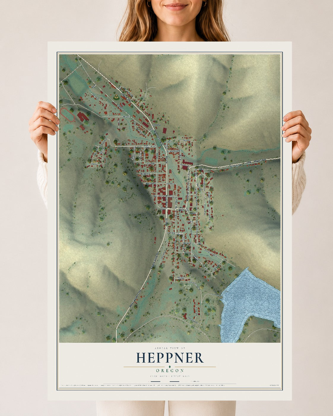 Map of Heppner, Oregon, 24 x 36 inch unframed archival matte print