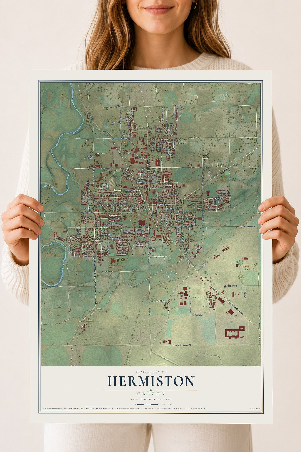 Map of Hermiston, Oregon, 18 x 24 inch unframed archival matte print