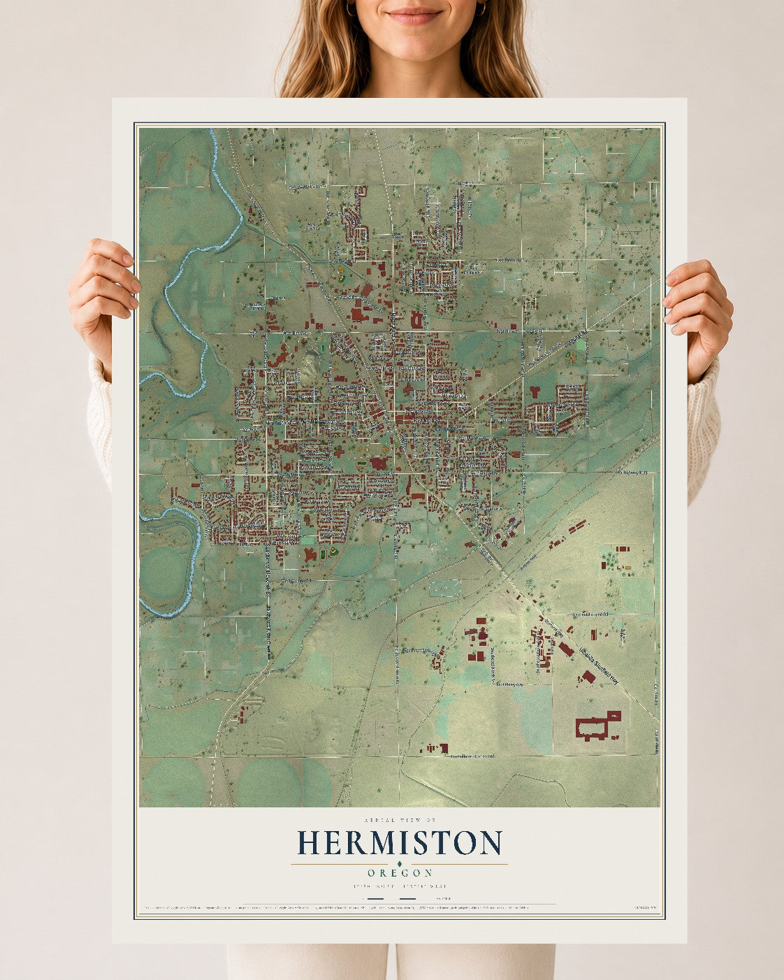 Map of Hermiston, Oregon, 24 x 36 inch unframed archival matte print