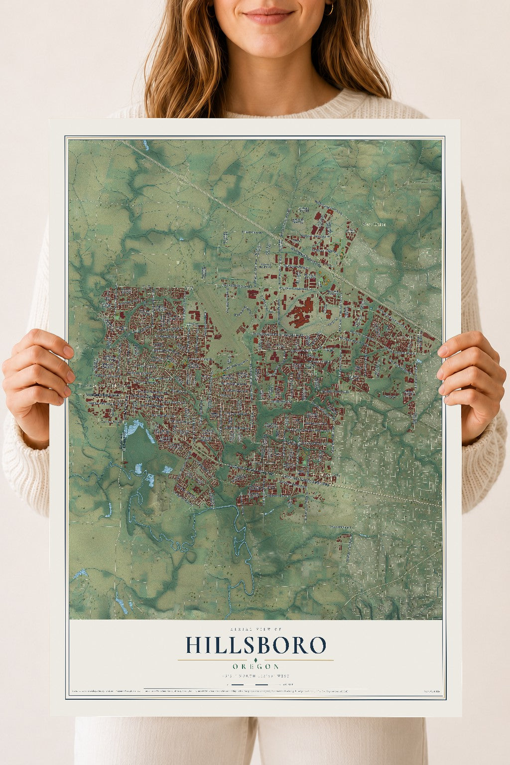Map of Hillsboro, Oregon, 18 x 24 inch unframed archival matte print