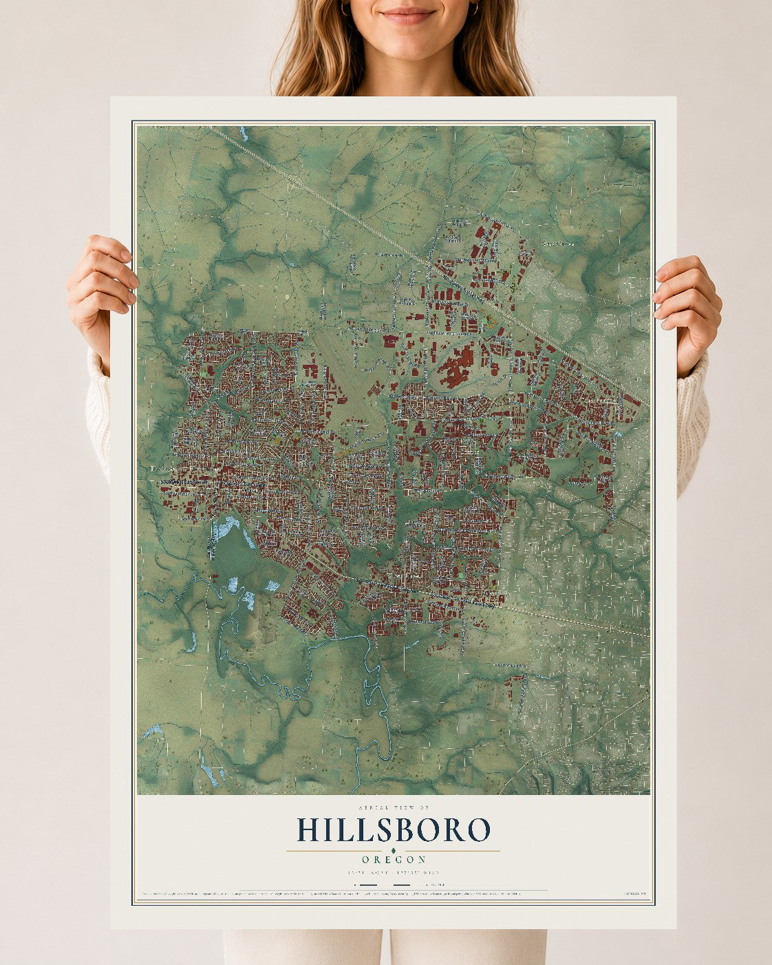 Map of Hillsboro, Oregon, 24 x 36 inch unframed archival matte print