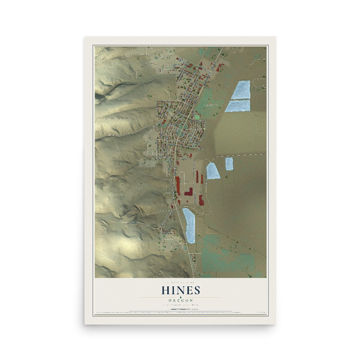 Map of Hines, Oregon, 12 x 18 inch unframed archival matte print