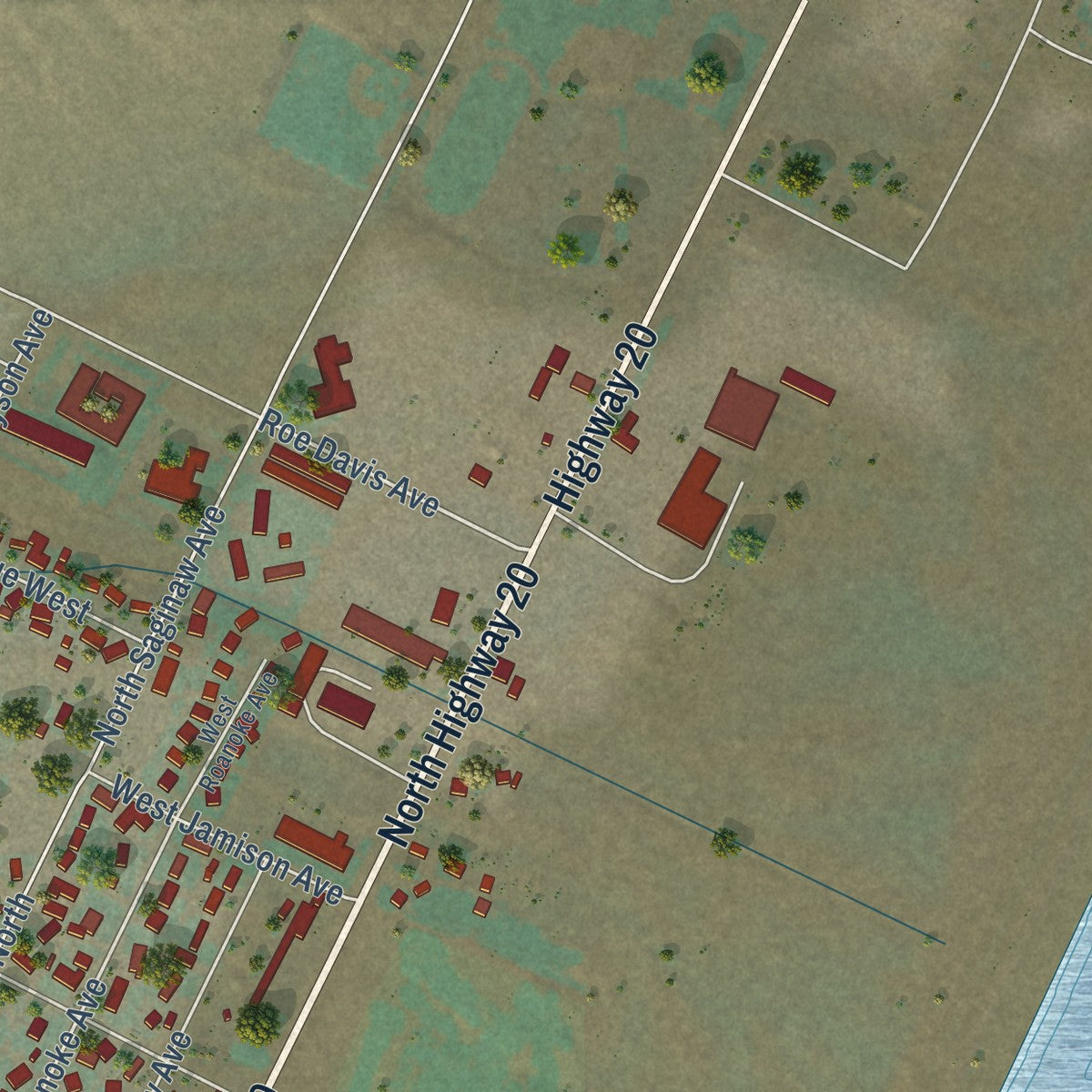 Second close-up of the map of Hines, Oregon print showing more streets and buildings