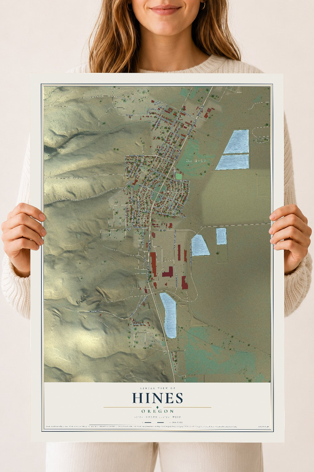Map of Hines, Oregon, 18 x 24 inch unframed archival matte print