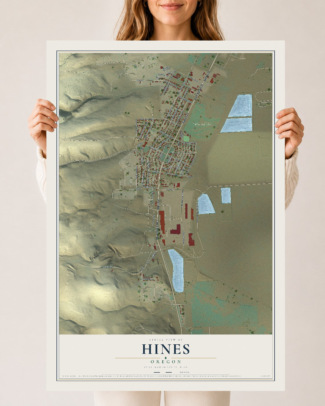 Map of Hines, Oregon, 24 x 36 inch unframed archival matte print