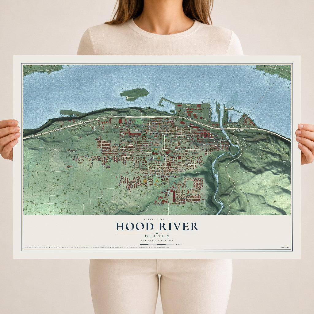 Map of Hood River, Oregon, 18 x 24 inch unframed archival matte print