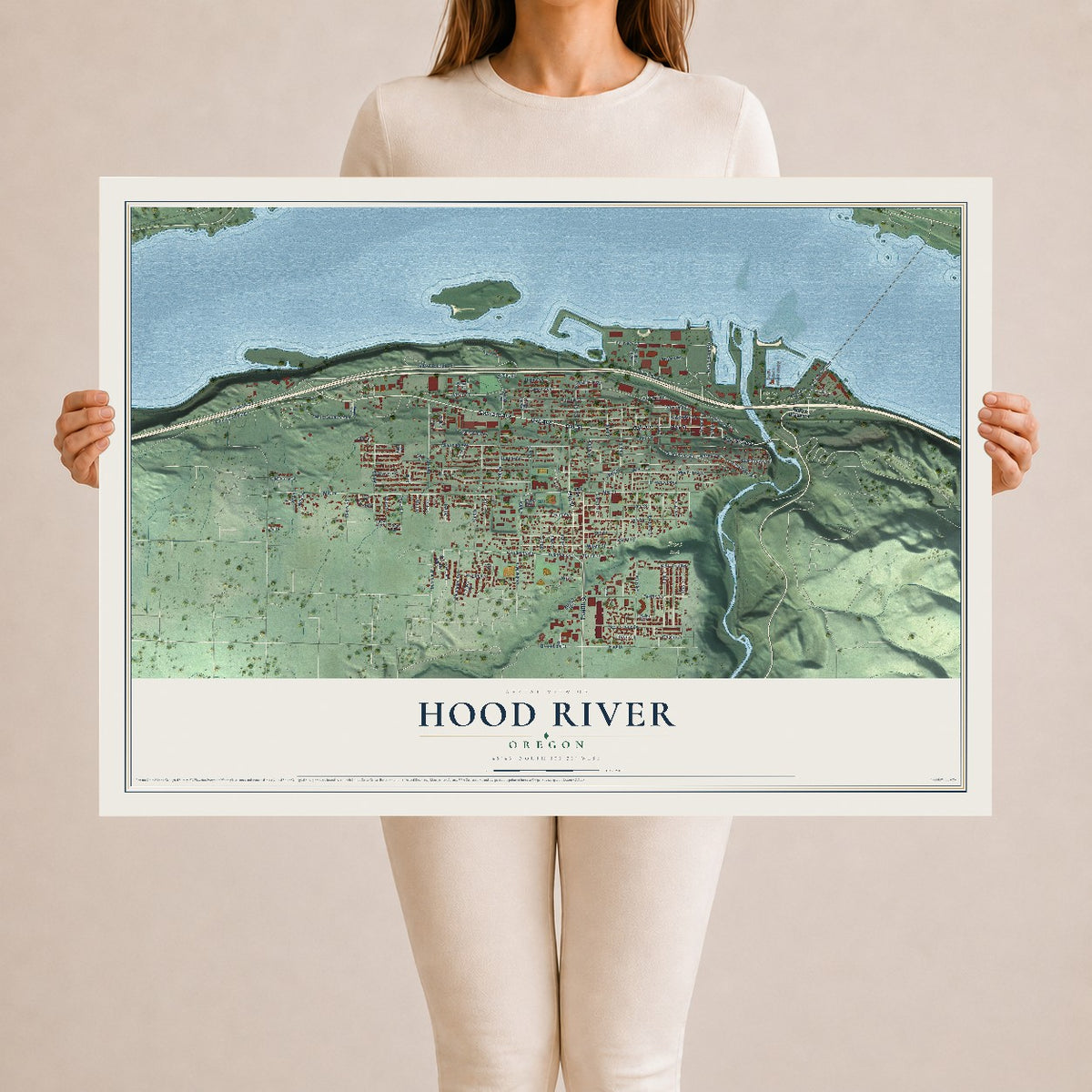 Map of Hood River, Oregon, 24 x 36 inch unframed archival matte print