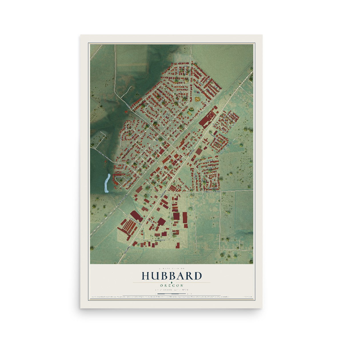 Map of Hubbard, Oregon, 12 x 18 inch unframed archival matte print