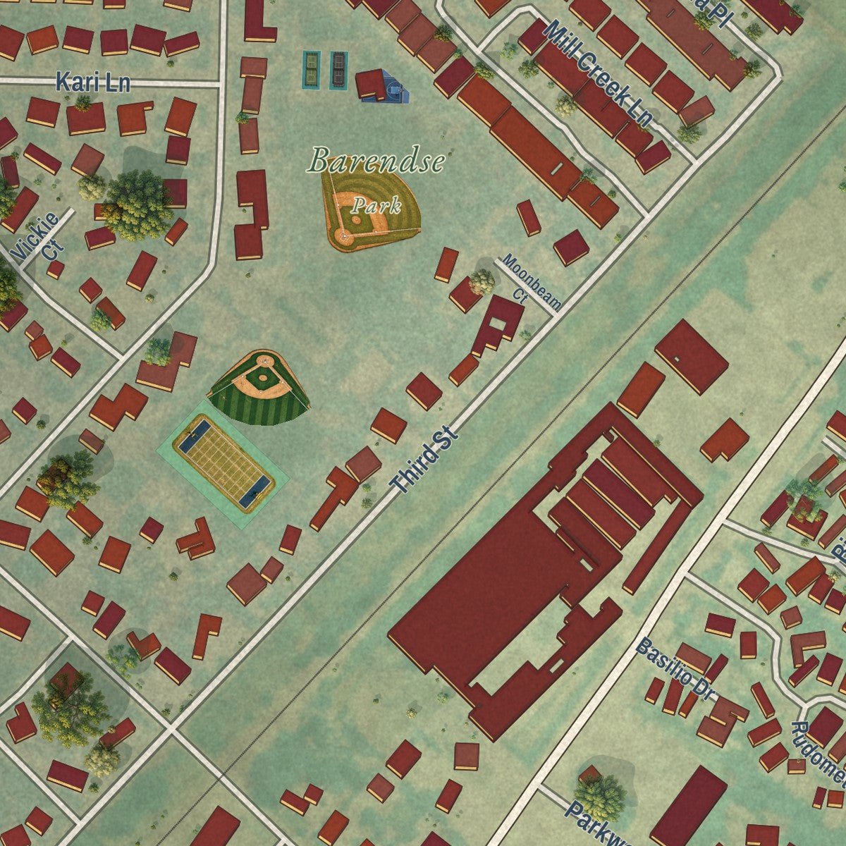 Second close-up of the map of Hubbard, Oregon print showing more streets and buildings