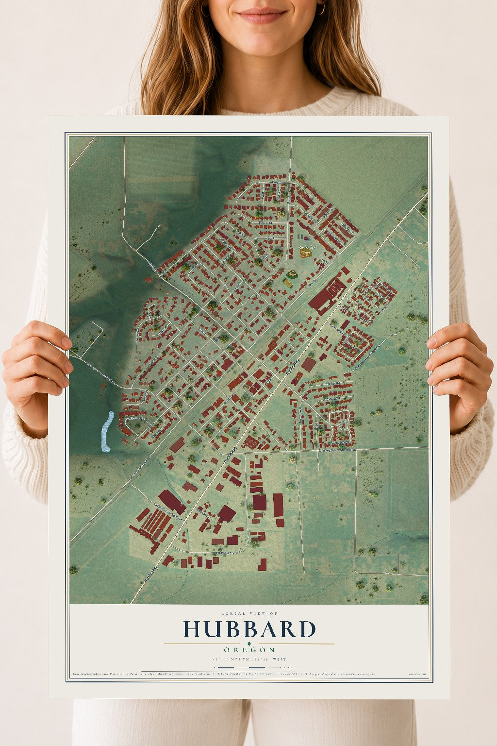Map of Hubbard, Oregon, 18 x 24 inch unframed archival matte print