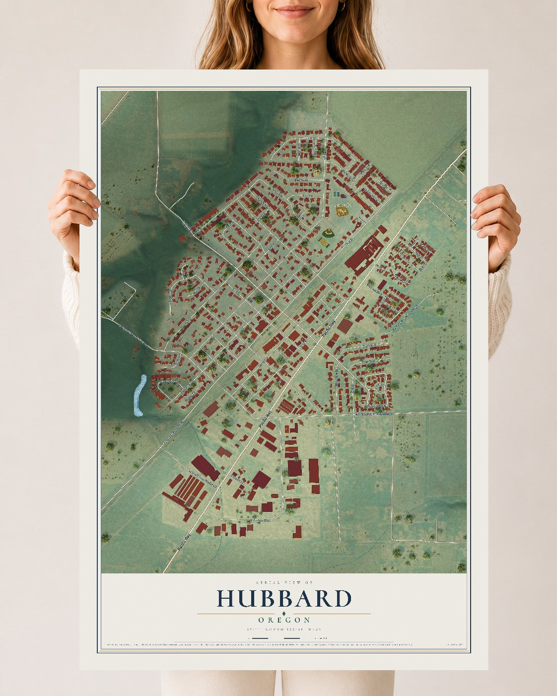 Map of Hubbard, Oregon, 24 x 36 inch unframed archival matte print