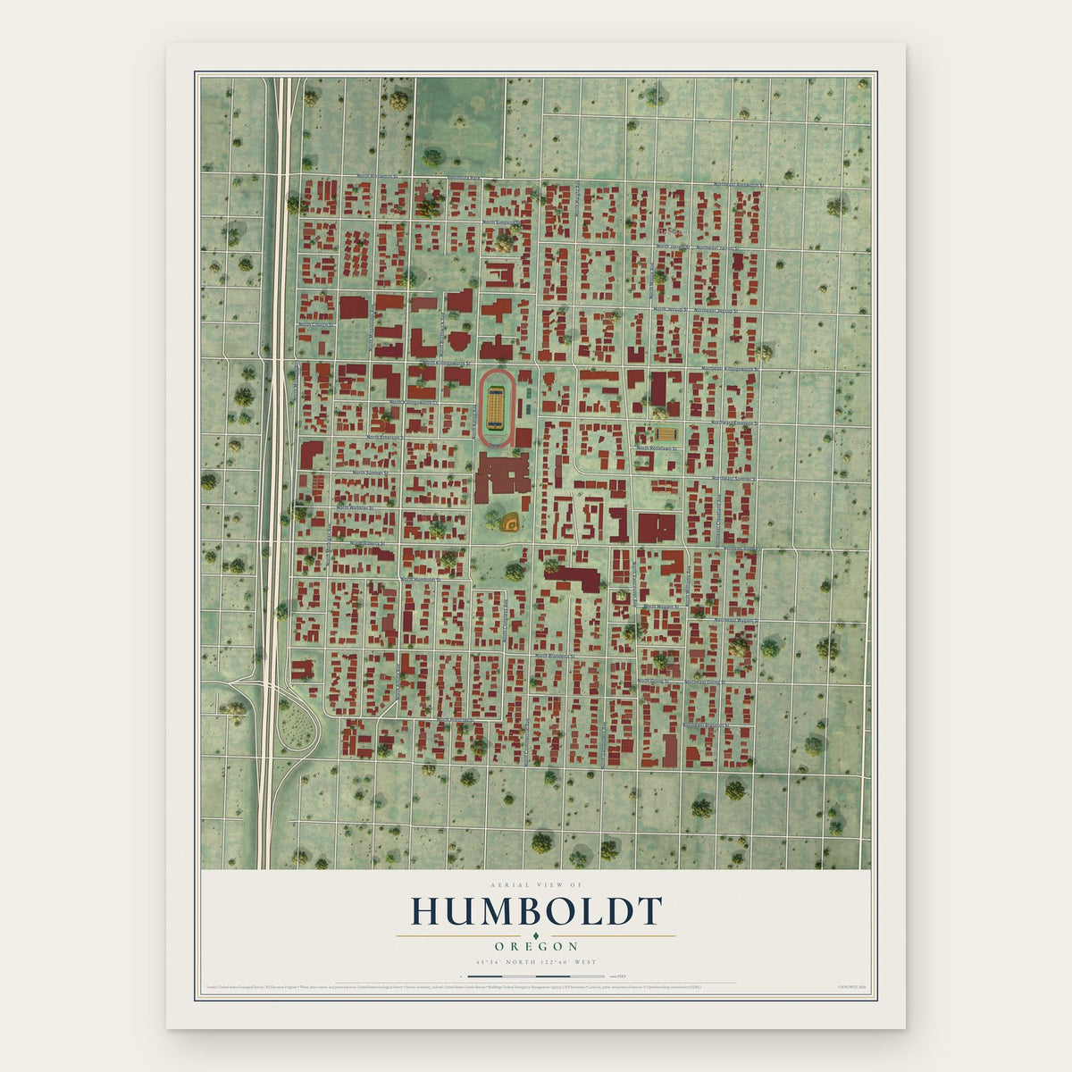 Humboldt, Oregon map print, the full design