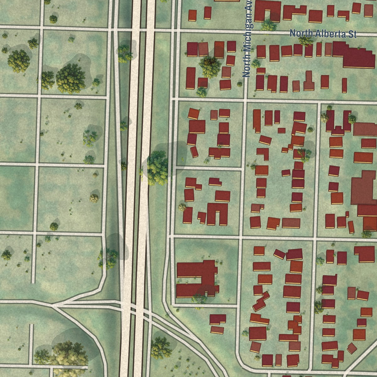 Close-up of the map of Humboldt, Oregon print showing street and building detail