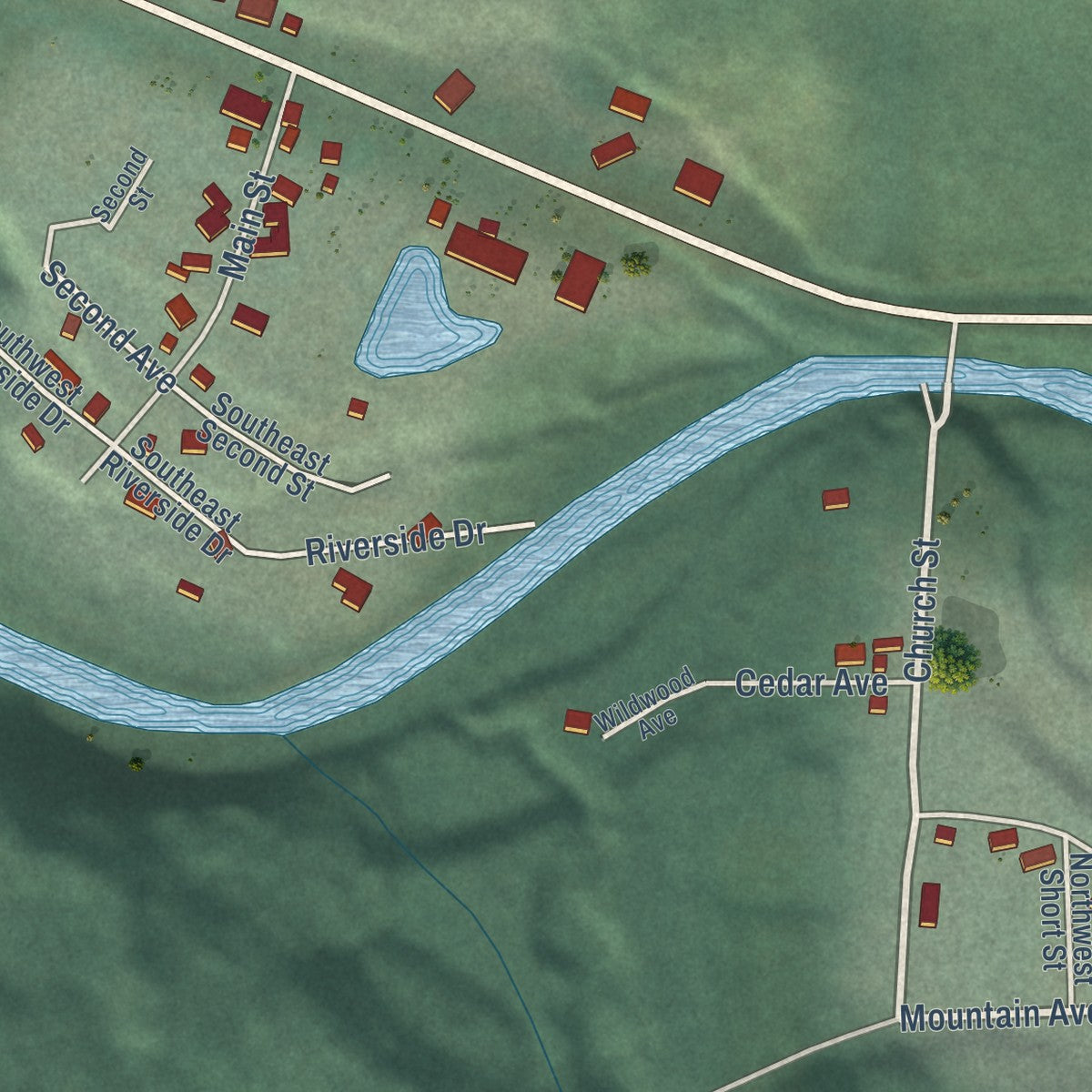 Close-up of the map of Idanha, Oregon print showing street and building detail