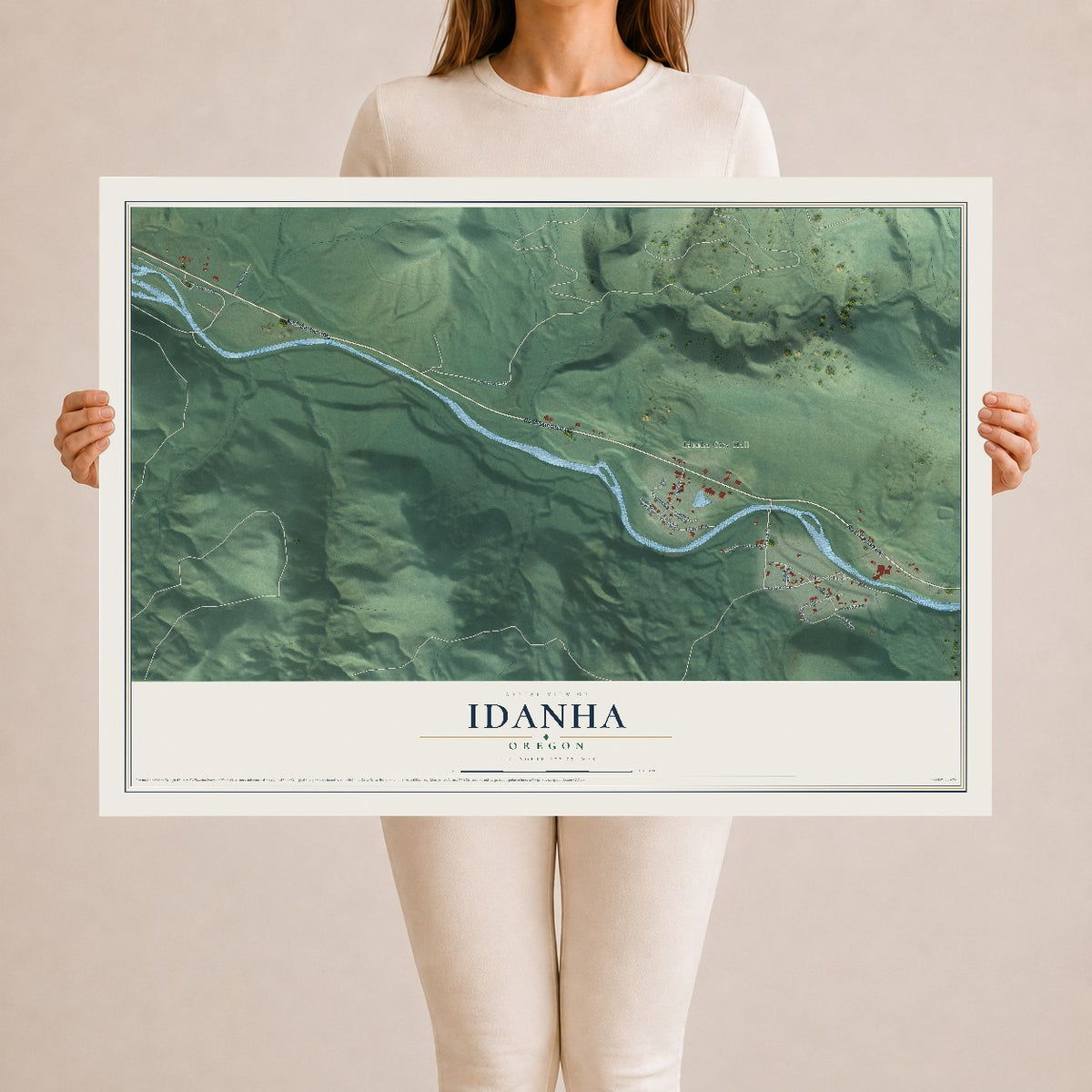 Map of Idanha, Oregon, 24 x 36 inch unframed archival matte print