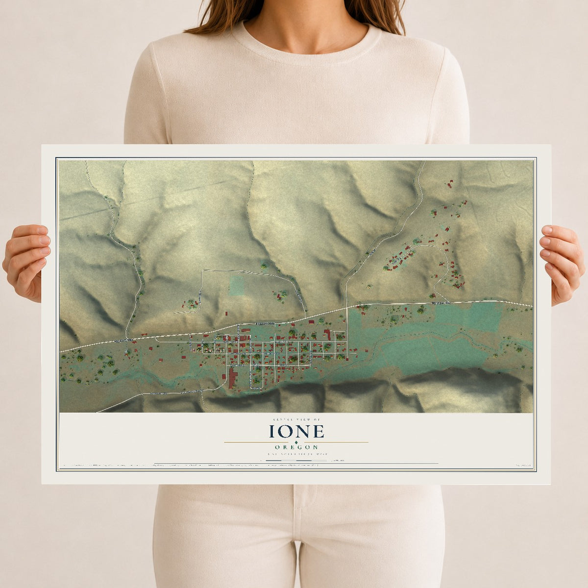 Map of Ione, Oregon, 12 x 18 inch unframed archival matte print