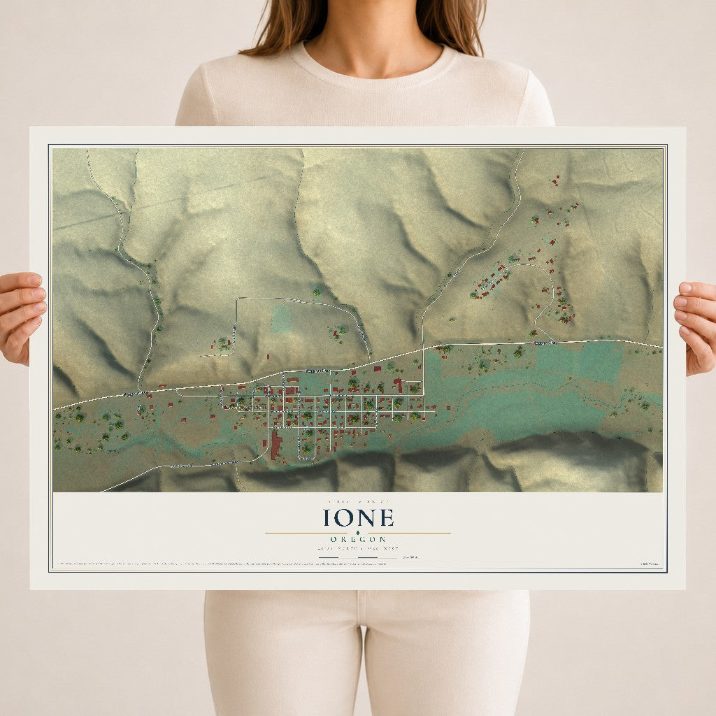 Map of Ione, Oregon, 18 x 24 inch unframed archival matte print
