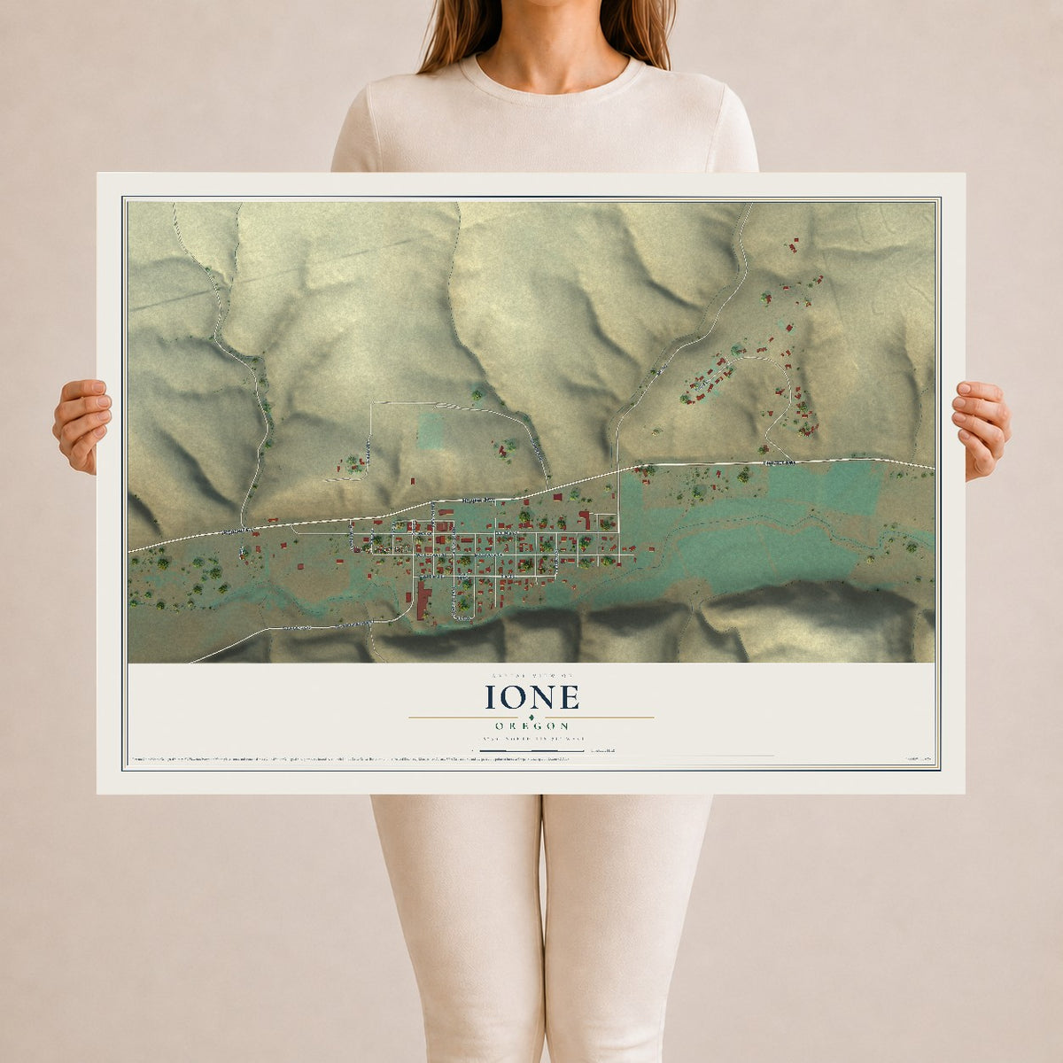 Map of Ione, Oregon, 24 x 36 inch unframed archival matte print