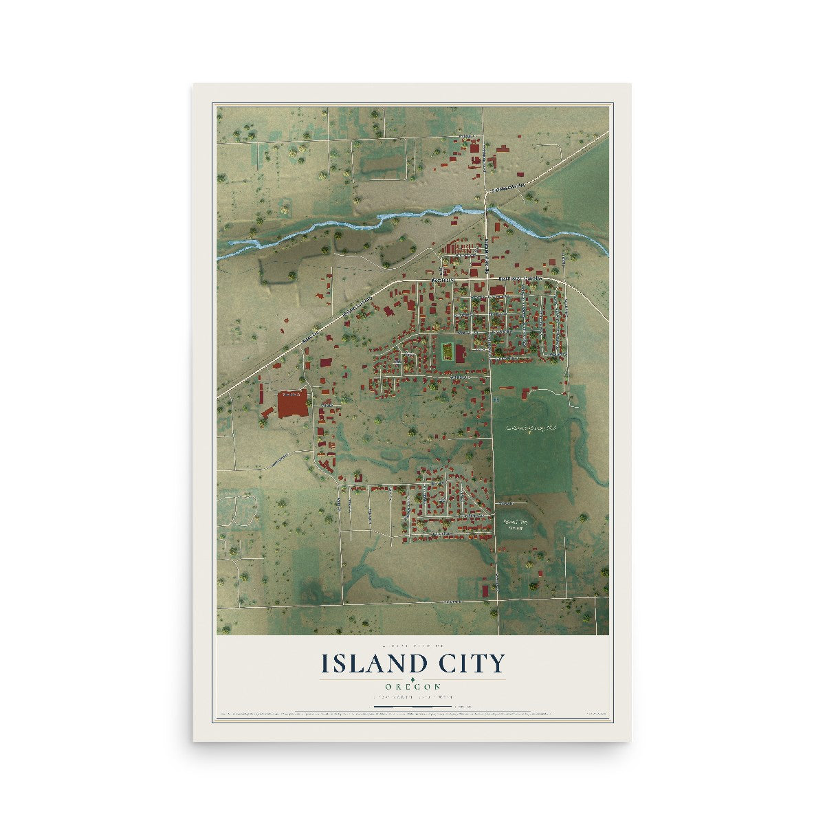 Map of Island City, Oregon, 12 x 18 inch unframed archival matte print