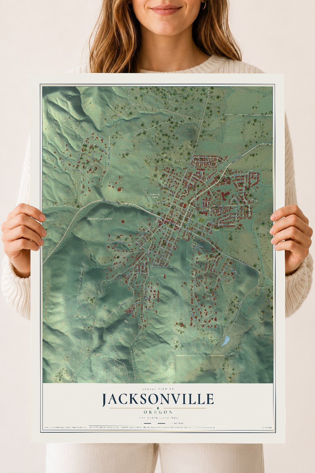 Map of Jacksonville, Oregon, 18 x 24 inch unframed archival matte print