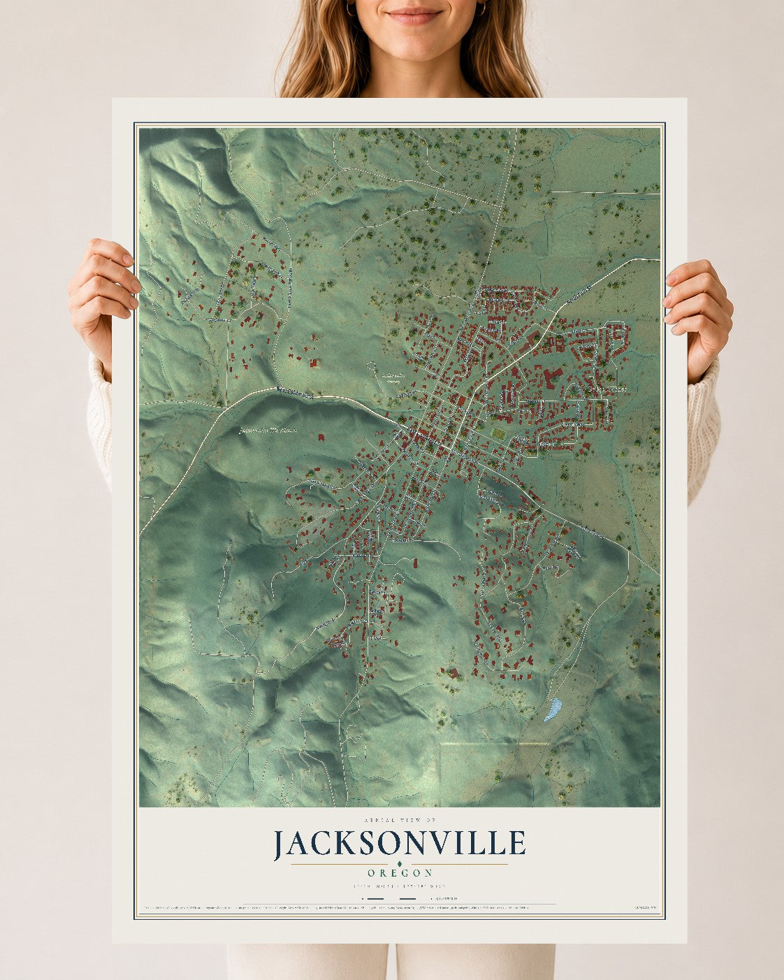 Map of Jacksonville, Oregon, 24 x 36 inch unframed archival matte print