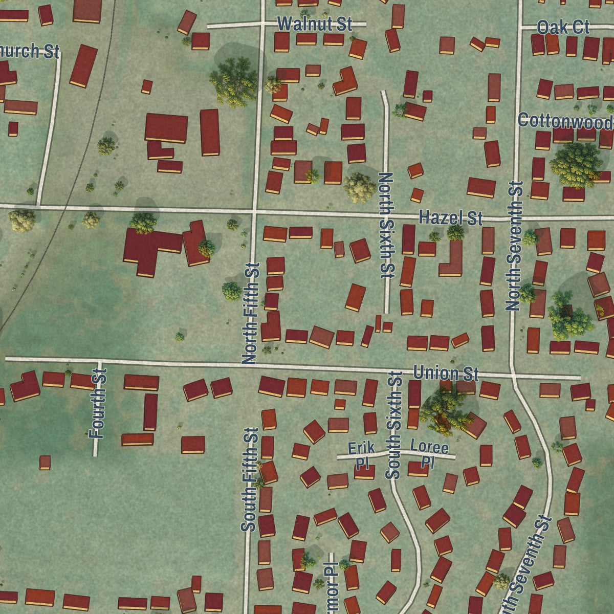 Second close-up of the map of Jefferson, Oregon print showing more streets and buildings