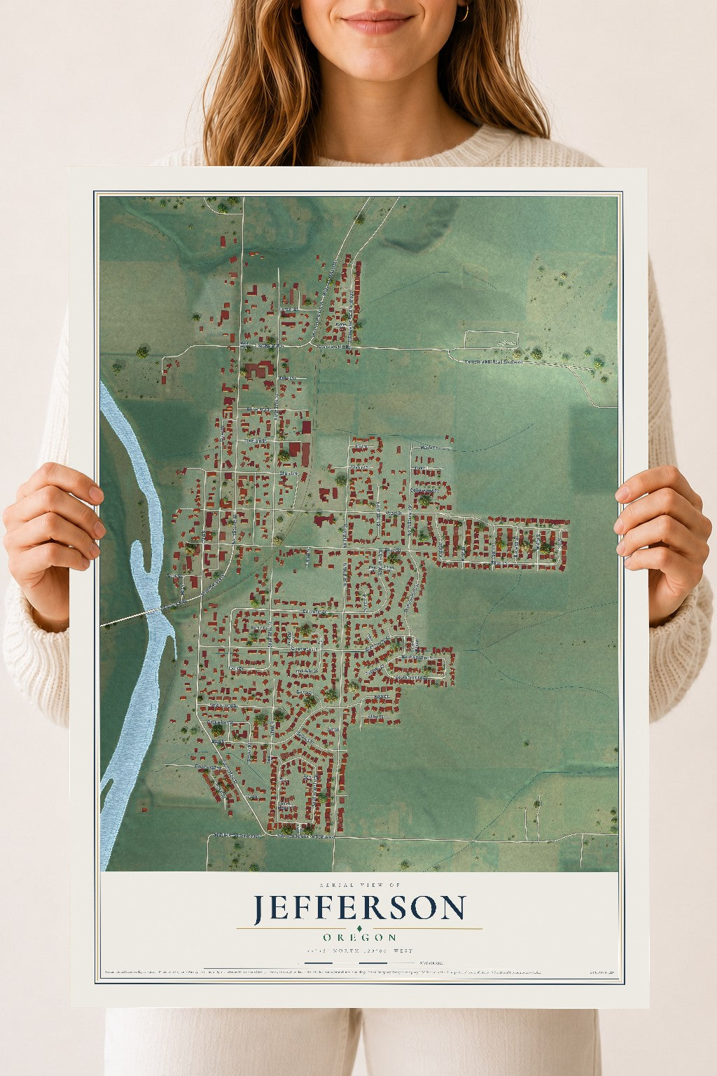 Map of Jefferson, Oregon, 18 x 24 inch unframed archival matte print