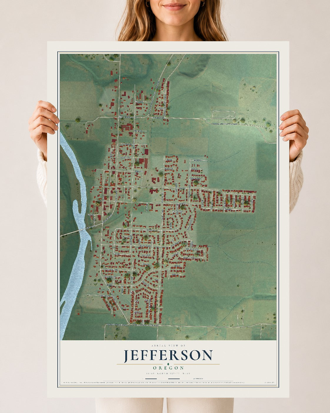 Map of Jefferson, Oregon, 24 x 36 inch unframed archival matte print