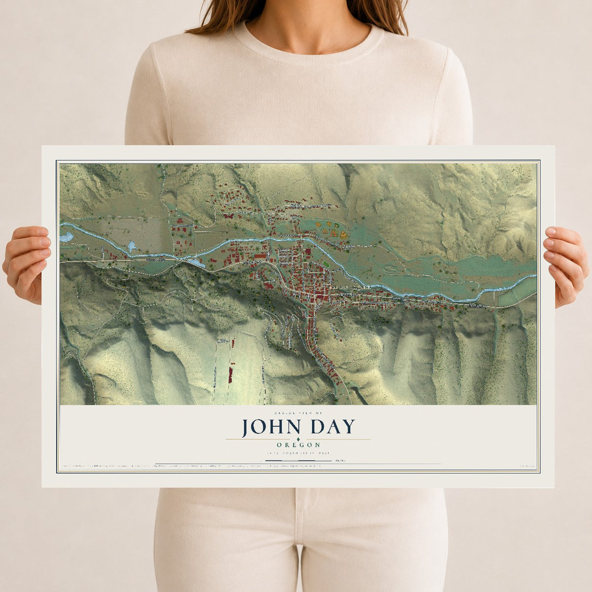 Map of John Day, Oregon, 12 x 18 inch unframed archival matte print