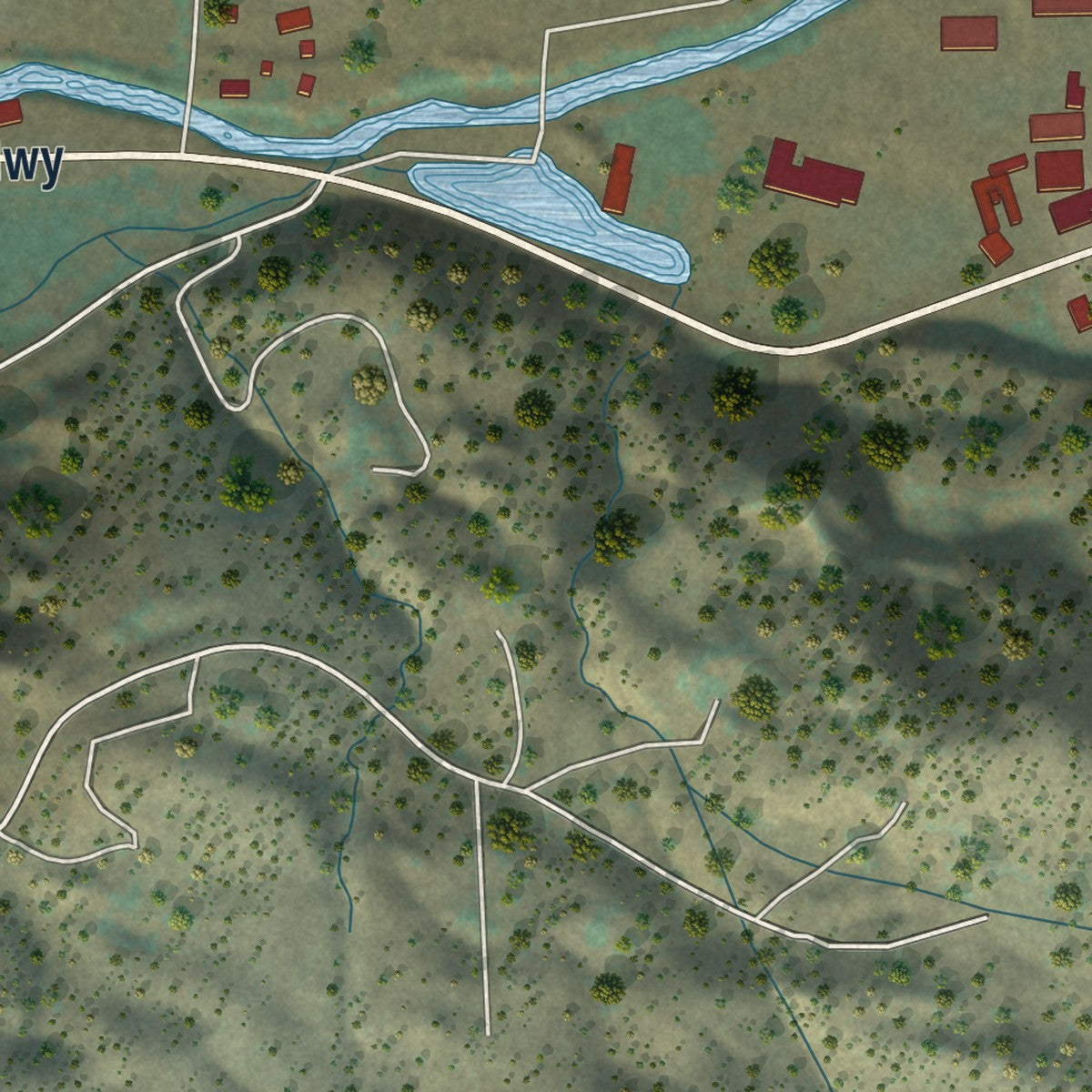 Second close-up of the map of John Day, Oregon print showing more streets and buildings