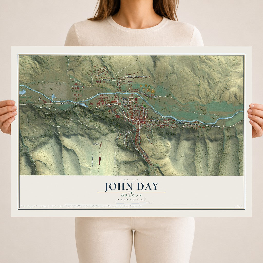Map of John Day, Oregon, 18 x 24 inch unframed archival matte print