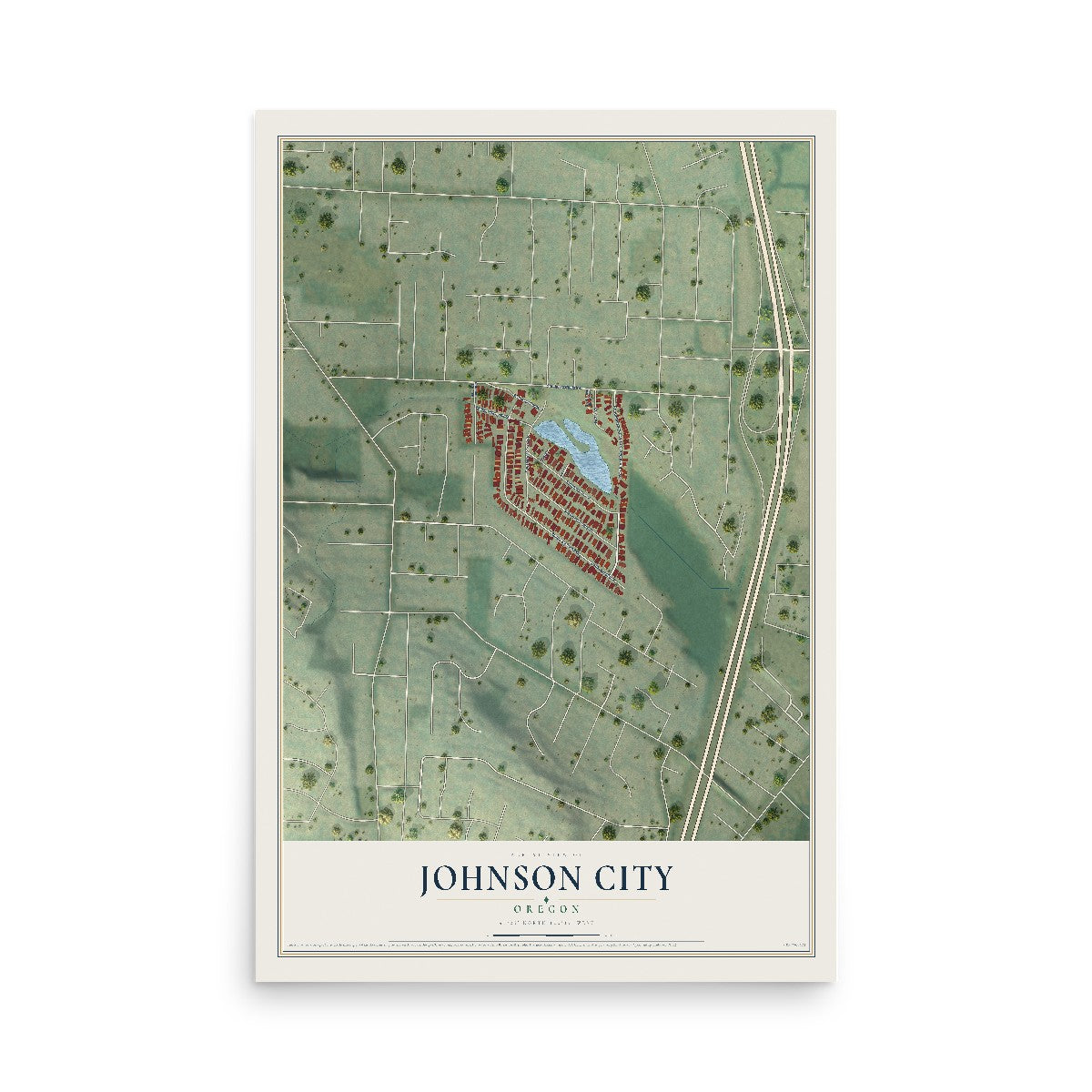 Map of Johnson City, Oregon, 12 x 18 inch unframed archival matte print